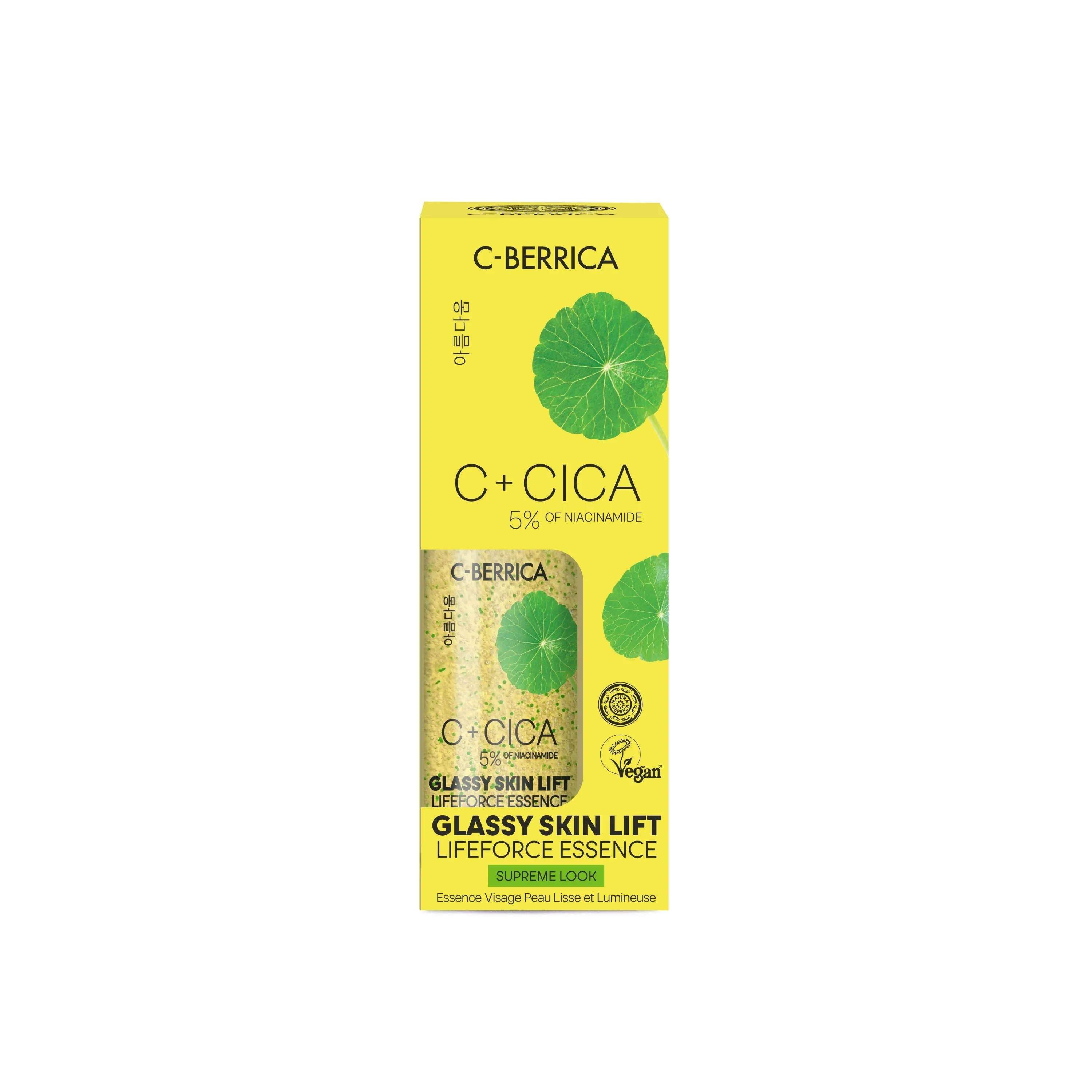 C+CICA C-BERRICA GLASSY SKIN LIFT LIFEFORCE ESSENCE - supreme look. (50ml) - Image 3